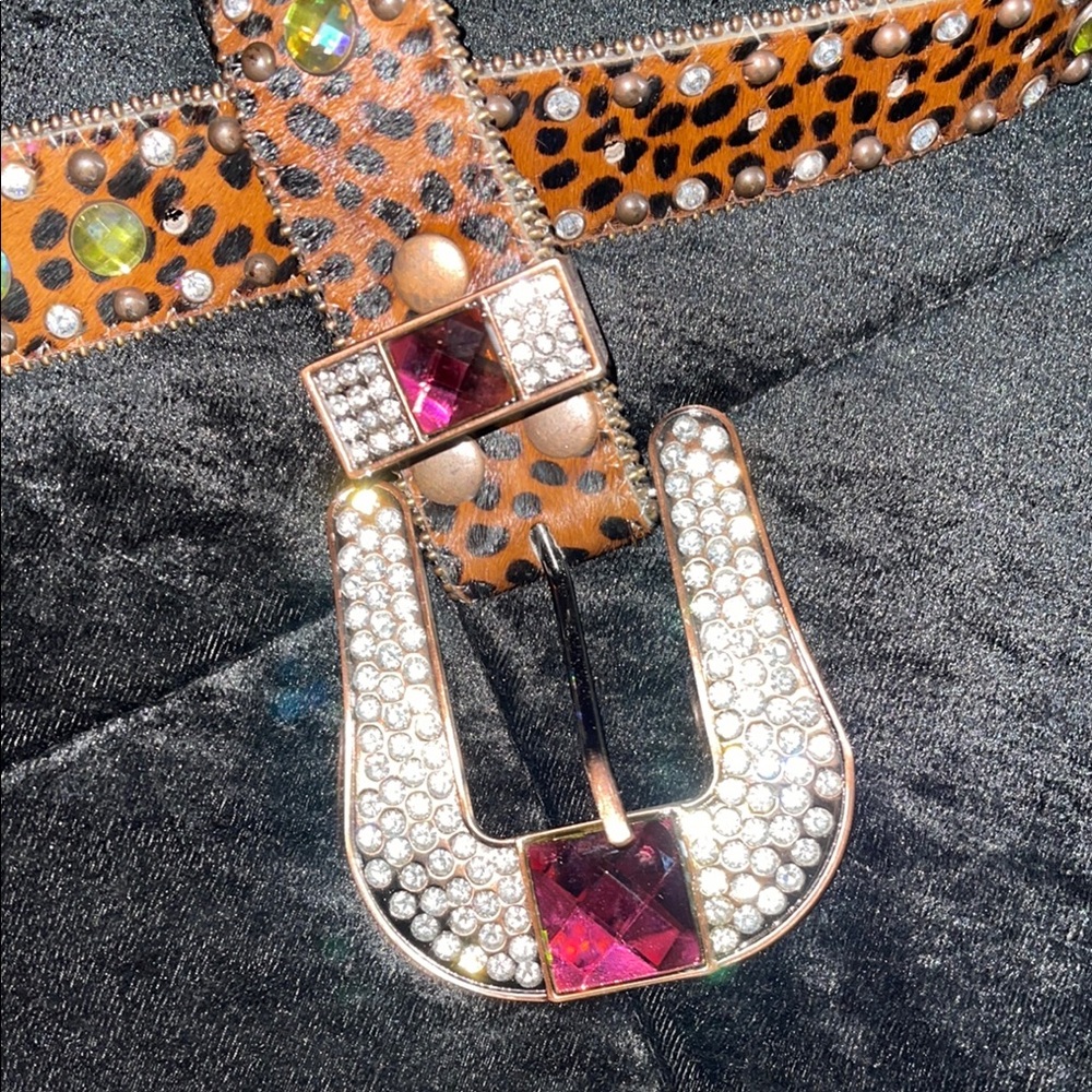 Leopard Print Rhinestone Belt - Picture 6 of 7